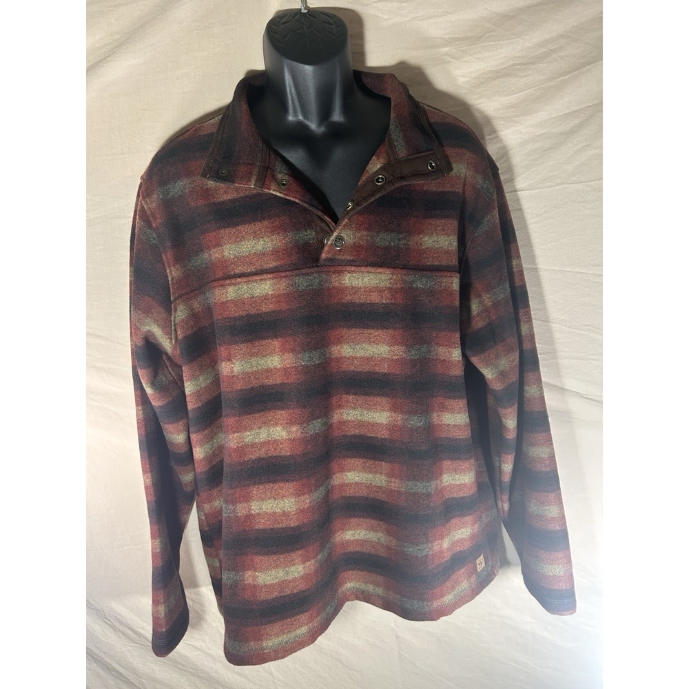 John Wayne Mens L Fleece Pullover Red Plaid 1/4 Snap Western Sweater